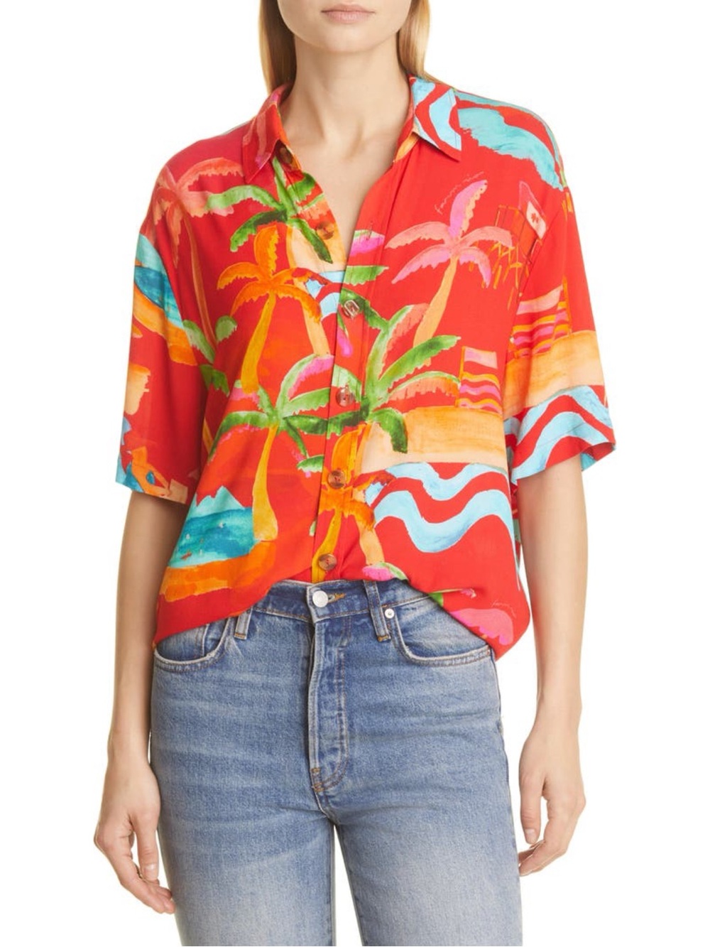 FARM Rio Unisex Ipanema Island Print Camp Shirt Size XL